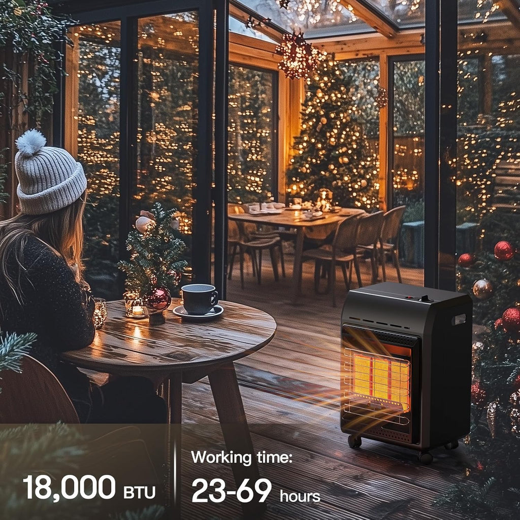 Propane Heater Outdoor Portable 6000 To 18000 BTU Propane Gas Heater Cordless 3 Settings for Patio  With Tip-Over Protection Ultra Quiet Heat Up To 450 Sq.Ft