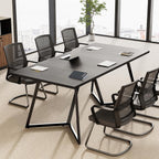 LITTLE TREE 70.86-Inch Conference Table for 8, Black Conference Room Table with Metal Base, Modern 5.9 ft Rectangular Table for Boardroom, Meeting, Conference Room