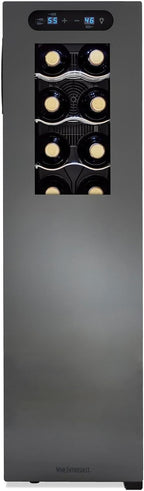 Wine Enthusiast 18-Bottle Slimline Dual Zone Wine Cooler - Energy Efficient Freestanding Wine Refrigerator - Upright Bottle Storage, Adjustable Thermostat, Digital Touchscreen (20.5” x 10.7" x 36.8”)