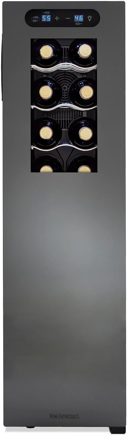 Wine Enthusiast 18-Bottle Slimline Dual Zone Wine Cooler - Energy Efficient Freestanding Wine Refrigerator - Upright Bottle Storage, Adjustable Thermostat, Digital Touchscreen (20.5” x 10.7" x 36.8”)