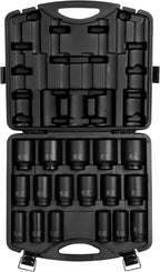 SUNEX TOOLS 4685, 3/4 Inch Drive Deep Impact Socket Set, 17-Piece, SAE, 1"-2", Cr-Mo Steel, Radius Corner Design, Dual Size Markings, Heavy Duty Storage Case