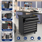 24-inch 7-Drawer Rolling Tool Chest with Lock System, Portable Tool Box with Wheels, Secure Storage Cabinet for Warehouse, Workshop, and Repair Shop, Black