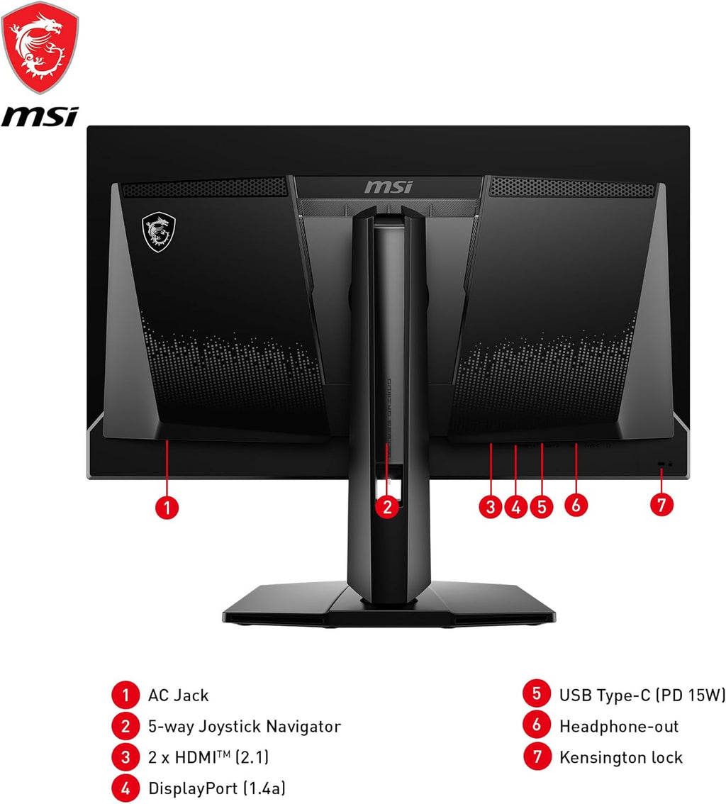 msi MAG 271QPX QD-OLED  27 OLED Gaming Monitor  2560 x 1440 (QHD)  0.03ms Response time  360Hz  True Black HDR 400  HDMI  DP Port  USB Type C  Tilt  Height  Black