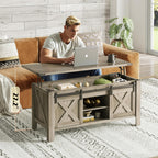WLIVE 47.3" Farmhouse Lift Top Coffee Table with Sliding Barn Doors, Large Hidden Storage Compartment and Adjustable Shelf for Living Room,Office, Greige