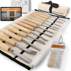 Schaaf Wood Carving Tools Set of 12 Chisels with Canvas Case | Wood Carving Chisels with Razor Sharp CR-V 60 Steel Blades