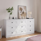 63 Inch 9 Drawer Tall Dresser, White Dresser for Bedroom, Modern Chest of Drawers with Deep Drawers and Handles, Wooden Dressers TV Stand, Long Dressers Organizer for Living Room, Hallway