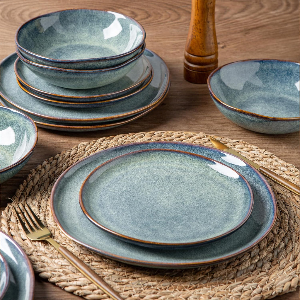 AmorArc Ceramic Dinnerware Sets,Handmade Reactive Glaze Stoneware Plates and Bowls Sets,Highly Scratch Resistant | Dishwasher & Microwave Safe Dishes Set,Service for 8 (24pc)