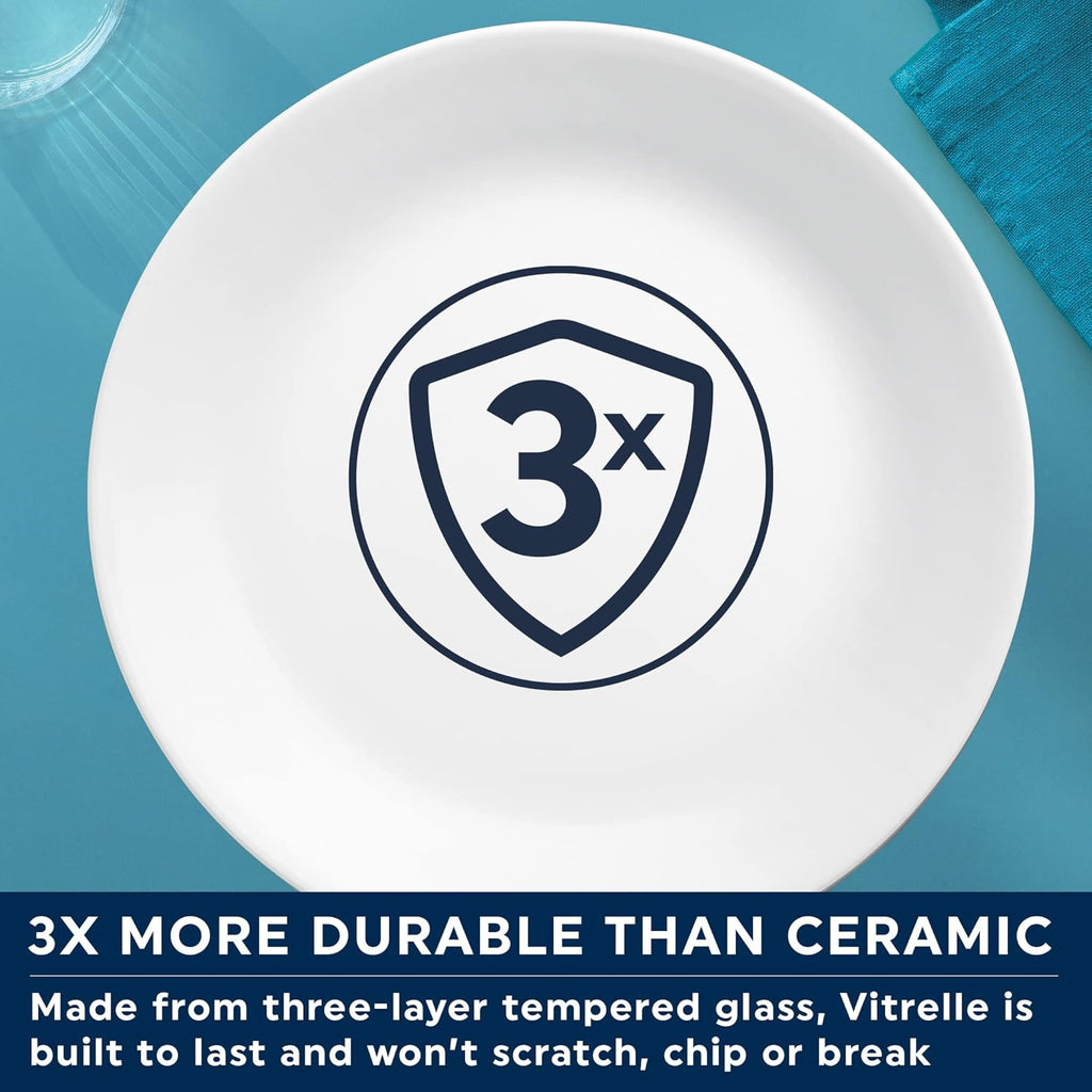 Corelle Dinnerware Set (12pc Set, Ocean Blues)-Dinner Set for 4, Includes 4 x: Plates, Side Plates & Bowls, 3 X More Durable, Half The Space & Weight of Ceramic, up to 80% Recycled Glass (1146815)