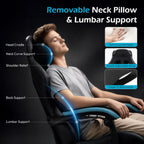 Ergonomic Gaming Chair for Adults with Footrest - Height Adjustable Reclining Gamer Chair 135° with Headrest and Lumbar Support, Comfy Video Game Computer Desk Chair for Home Office, Blue