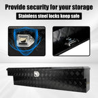 confote 60 Inch Heavy Duty Aluminum Pickup Truck Tool Box Aluminum Stripes Pattern Truck Bed RV Trailer Toolbox Waterproof Storage Organizer with Lock and Keys L-shape -Black