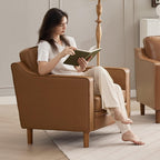 Kingfun Accent Chair Set of 2, Living Room Chairs, Faux Leather Reading Armchair, Mid Century with Solid Wood Foot, Upholstered Modern Decor for Bedroom, Apartment, Brown