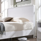 Modern King Size Bed Frame with 50" Tall Headboard, Wood King Size Platform Bed Frame w/3 Storage Drawers, Curved Profile Design, Wood & Steel Platform Bed, No Box Spring Needed, White