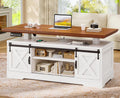SEDETA 47.2" Farmhouse Smart Lift Top Coffee Table, Rectangle Coffee Table with Storage and Barn Door, Height Adjustable Coffee Table with Power Outlet for Living Room (White)