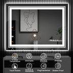 LED Bathroom Mirror, 48"X32" with Front and Backlit, Anti-Fog, Large Bathroom Vanity Mirror for Wall, Memory Function, Stepless Dimmable, Tempered Glass (Horizontal/Vertical)