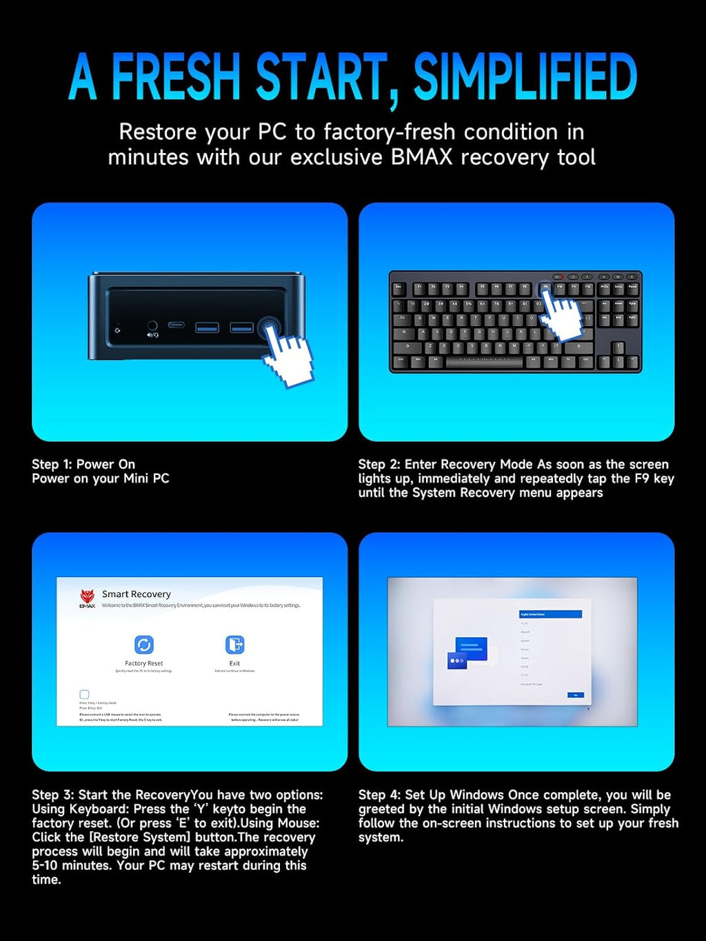 Bmax B9 Plus Mini PC with 12th Gen Intel Core i5-1235U | 24GB DDR5 RAM | 512GB NVMe SSD | Windows 11 | 2 x USB 3.2 | 4K Display Support | Wi-Fi 6 | Dual SSD Slots | Intel Mini Desktop Computers