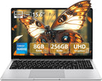 15.6 inch Laptop  Laptops with Celeron N4000  2025 Gaming Laptop for 8GB LPDDR4 256GB SSD  IPS FHD 1920x1080  WiFi+BT4.2+Mini HDMI+TF Card Slot  Traditional Laptops Computers Convertible 180° Netbook