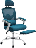 Simple Deluxe Home Office Desk Chair with Footrest, High-Back Mesh Rolling Swivel Reclining Chairs with Wheels, Comfortable Headrest, Lumbar Support, Comfy Arms