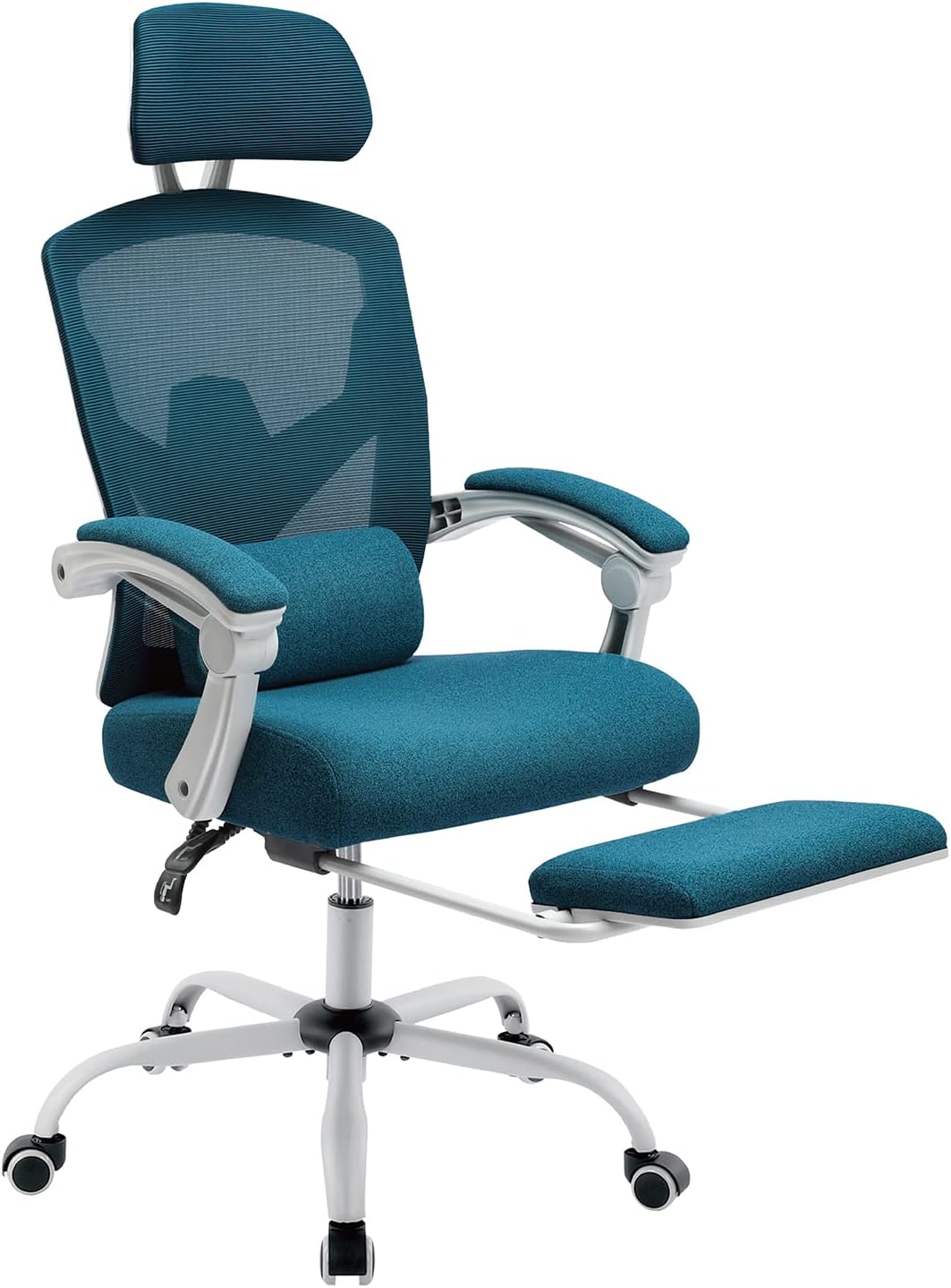 Simple Deluxe Home Office Desk Chair with Footrest, High-Back Mesh Rolling Swivel Reclining Chairs with Wheels, Comfortable Headrest, Lumbar Support, Comfy Arms