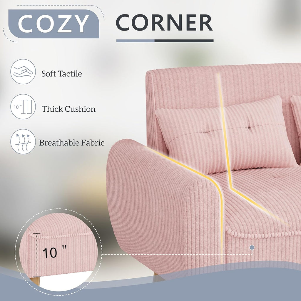 Shintenchi Small Modern Loveseat Couch Sofa, Mid Century Fabric Upholstered 2-Seat Sofa Couch Love Seats Furniture for Small Space,Living Room,Studio,Apartment with 2 Pillows, Pink