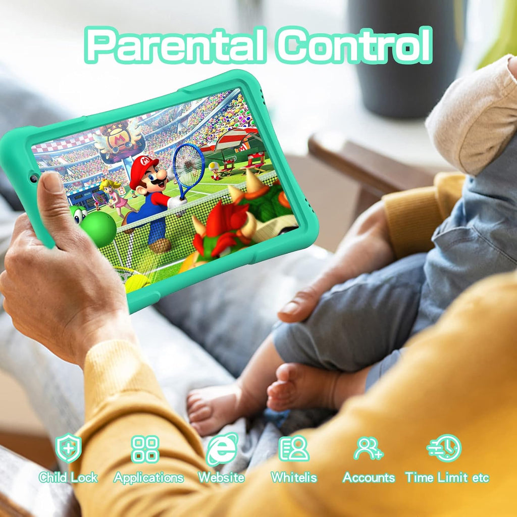 PRITOM 10 inch Kids Tablet Android 14 Tabletas 32GB, Quad-Core, 6000mAh, Large HD IPS Display, WiFi 6, Dual Camera, Bluetooth, Toddler Tablet for Kids Age 3+, Green