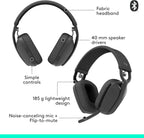 Logitech Zone Vibe 100 Lightweight Wireless Over Ear Headphones with Noise Canceling Microphone, Advanced Multipoint Bluetooth Headset, Works with Teams, Google Meet, Zoom, Mac/PC - Graphite