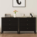 RoyalCraft 32" Large Nightstand Set of 2, Fluted Painted Bedside Table with 3 Spacious Drawers, Modern Tall End Table for Bedroom, Black