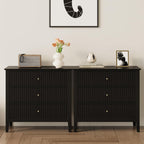 RoyalCraft 32" Large Nightstand Set of 2, Fluted Painted Bedside Table with 3 Spacious Drawers, Modern Tall End Table for Bedroom, Black
