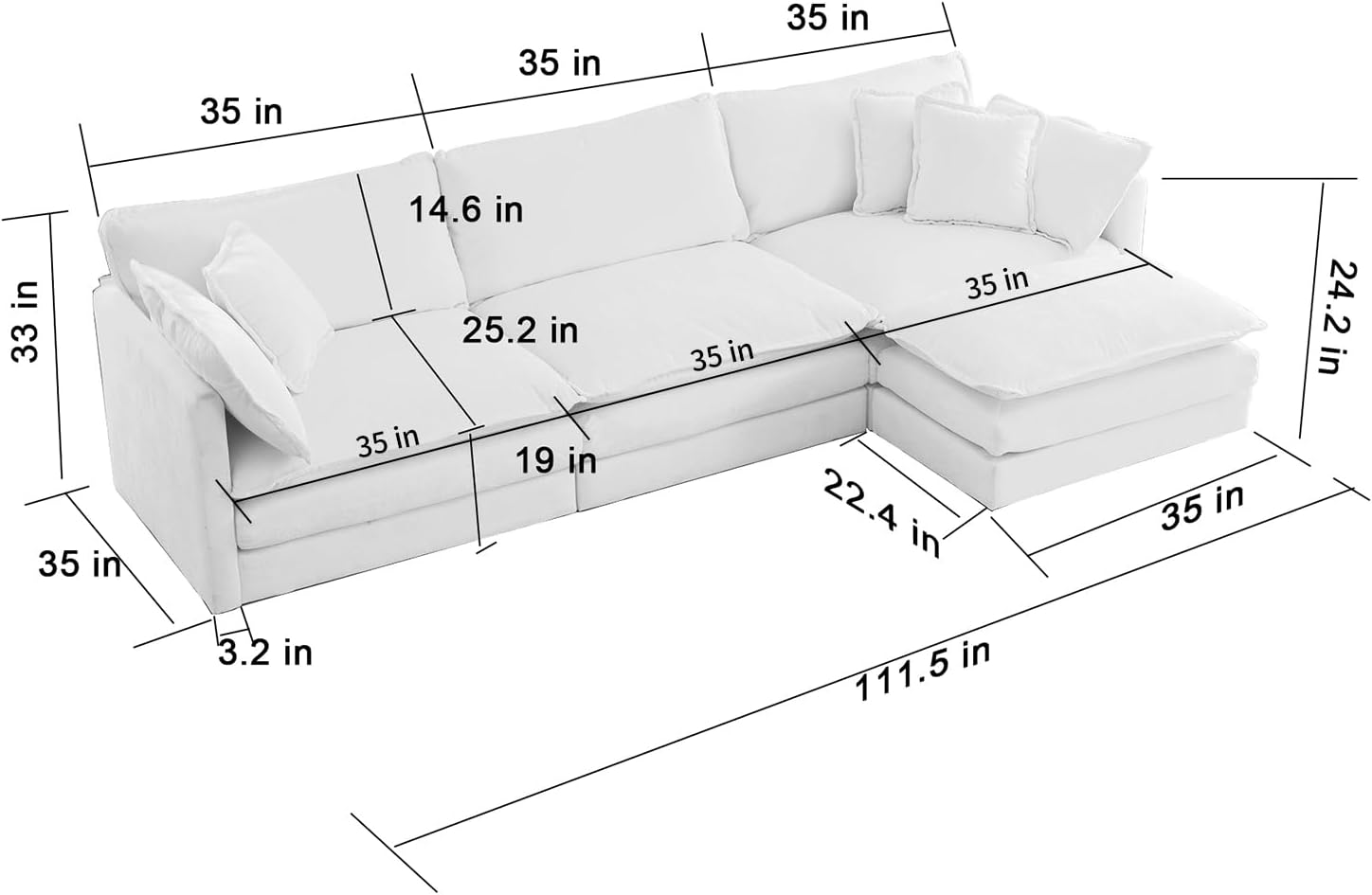 111.5" Beige Modular Sectional Sofa, 3 Seater Large Sectional Couches for Living Room, Ivory Off-White Chenille Fabric Oversized Cloud Couch with Ottoman, Modern Sofas Set, Sofas para Sala, L Shaped