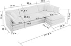 111.5" Beige Modular Sectional Sofa, 3 Seater Large Sectional Couches for Living Room, Ivory Off-White Chenille Fabric Oversized Cloud Couch with Ottoman, Modern Sofas Set, Sofas para Sala, L Shaped