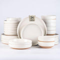 AmorArc Ceramic Dinnerware Sets with Pasta Bowls for 6, Handpainted Plates and Bowls Set with Rustic Terracotta Underside, Scratch Resistant Dishes Set, Dishwasher & Microwave Safe, 24 Pcs