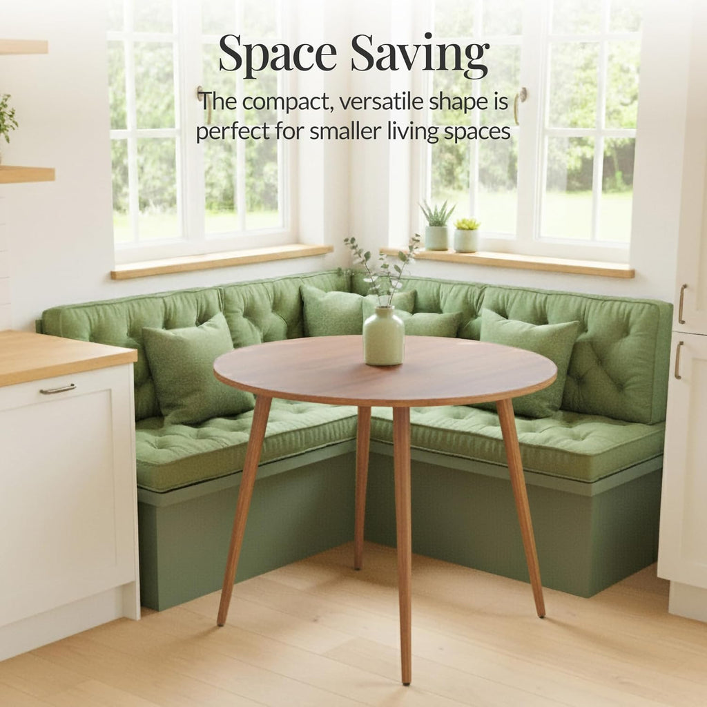 Best Choice Products Round 35.5in Dining Table for 4 w/Sturdy Wood Finish Steel Legs, Mid Century Modern, Space-Saving, Small Space Circle Dinette for Home, Kitchen, Apartment - Pecan