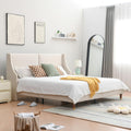 King Size Upholstered Platform Bed Frame with Wingback Headboard, Linen Fabric & Wooden Slats Support, Modern Golden PVC Material Edge for Bedroom,No Box Spring Needed, Easy to Assemble, Beige