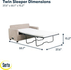 Serta® Darnold 53.5" Pull-Out Sleeper Loveseat, Twin Size, Dreamcoil® Comfort, Memory Foam Pull-Out Mattress, USB-C and USB-A Power Ports, Soft Corduroy Fabric, Beige