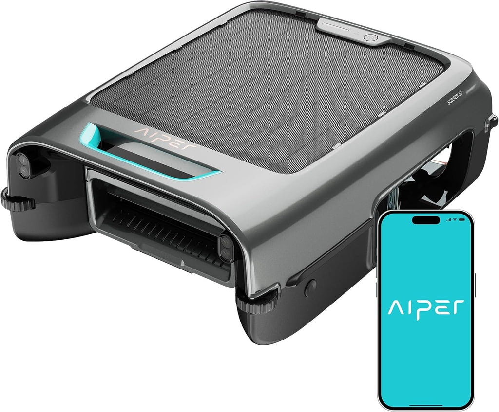 AIPER Surfer S2 Solar Powered Pool Surface Skimmer Robot with APP Support  24/7 Continuous Cleaning  Dual Charging Modes  Smart Obstacle Avoidance  150-um Filtration  OTA Upgrade