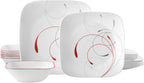 Corelle Vitrelle 18-Piece Service for 6 Dinnerware Set Triple Layer Glass and Chip Resistant, Lightweight Square Plates and Bowls Set, Splendor