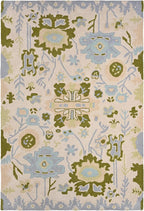 Handmade Oushak Wool Area Rug | Floral and Botanical Patterns in Soft Blue and Green | Luxurious Thick Pile for Living Room, Bedroom & Dining Room Decor (Blue & Green, 8' x 10')