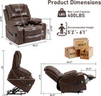 Oversized Power Lift Recliner Chair 400 LBS for Big and Tall Elderly, 26" Extra Wide Zero Gravity Electirc Recliner Chair with Massage and Heating, Leather Home Theater Seat, Brown