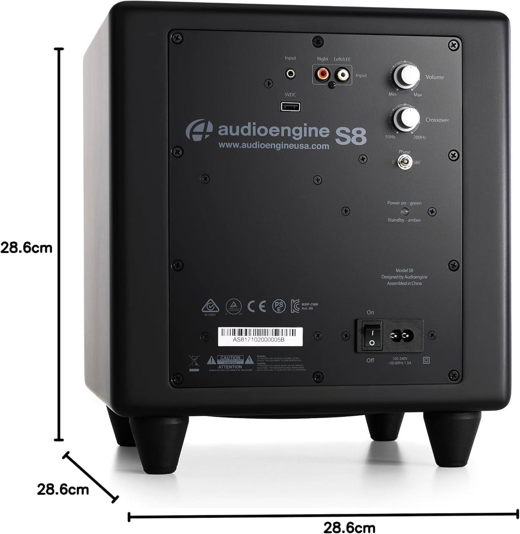 Audioengine S8 Powered Subwoofer - 8 Inch Subwoofer  250W Down Firing Speakers for PC  Home Theaters  Movie Lovers & Studios  Wireless Ready with Sleep Mode