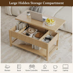 Lift Top Coffee Table with Storage for Living Room, 2-in-1 Modern Center Table & Desk with Hidden Storage Compartment & Open Shelf, Space Saving for Small Space & Apartment (Oak)