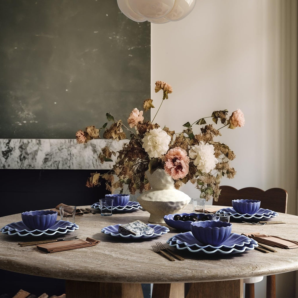 LEMIEUX ET CIE Dhalia 4-Piece Bowl Set Stoneware, Bowls, Dishwasher and Microwave Safe, Dish Set for 4, Blue