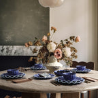 LEMIEUX ET CIE Dhalia 4-Piece Bowl Set Stoneware, Bowls, Dishwasher and Microwave Safe, Dish Set for 4, Blue