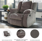 Signature Design by Ashley Tulen Contemporary Rocker Recliner, Gentle Rocking Motion, Pull Tab Reclining, Fabric Upholstery, 39" W x 40" D x 40" H, Dark Gray