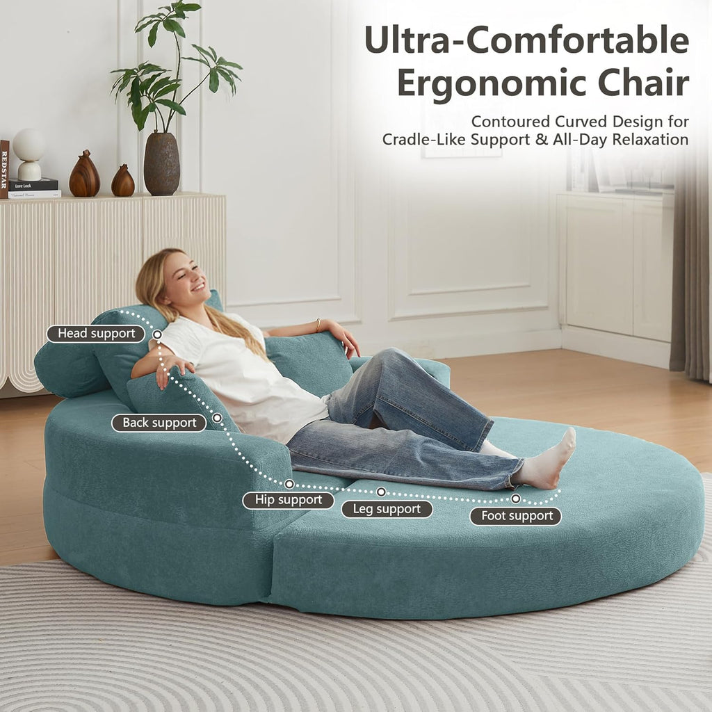 71" Boneless Couch Sofa Bed Oversized Round Couch 2-in-1 Foldable Floor Loveseat Sofa for Living Room and Apartment No Assembly (Sky Blue, 71")