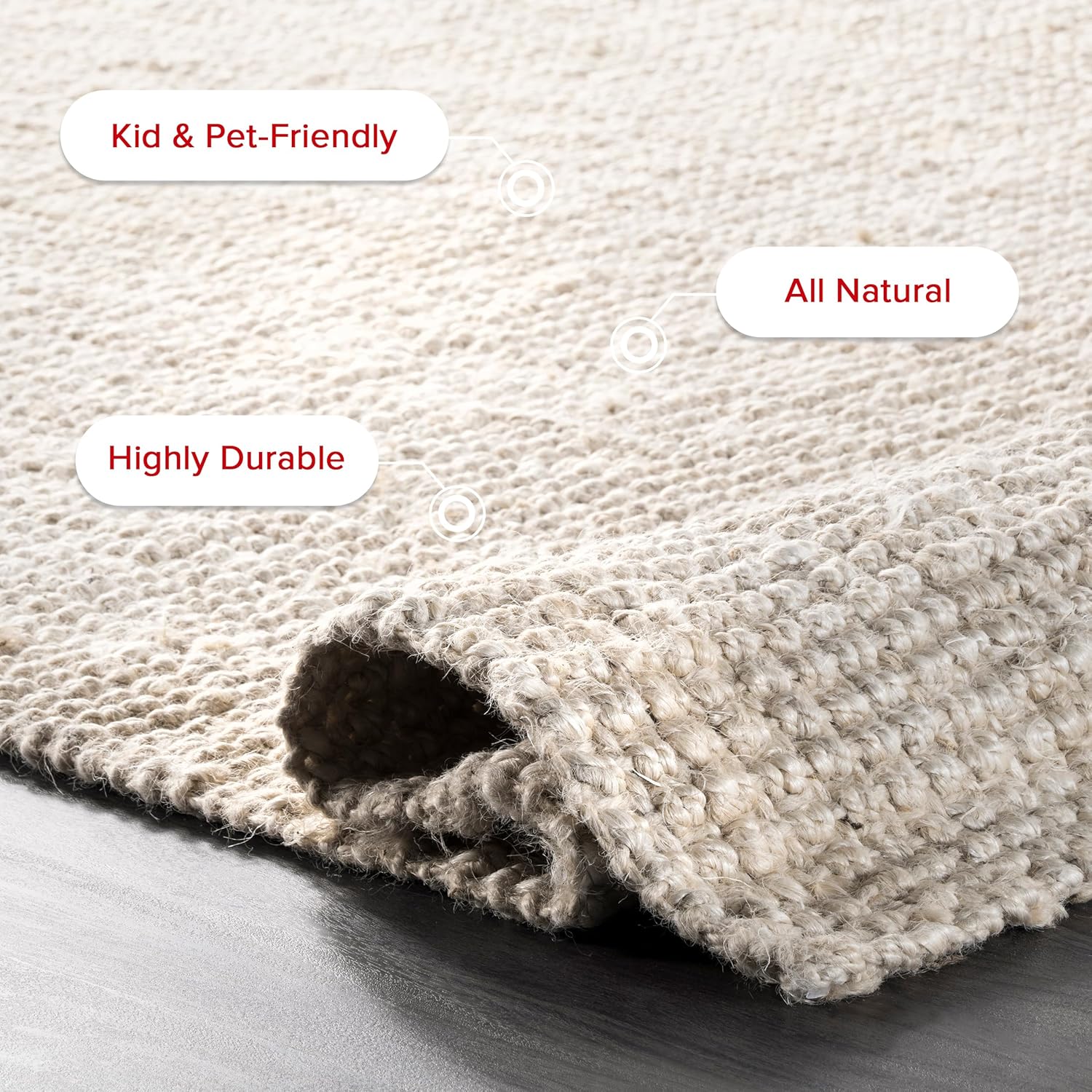 nuLOOM Ashli Solid Farmhouse Jute Area Rug, 11'6" x 14'6", Off-White