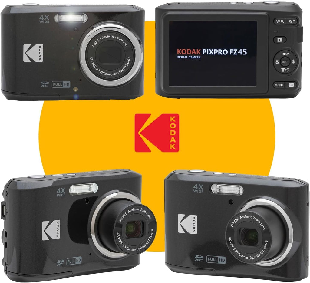 Kodak PIXPRO FZ45 Digital Camera (Black)  Point & Shoot Camera Case  Sandisk 128GB SDXC Memory Card