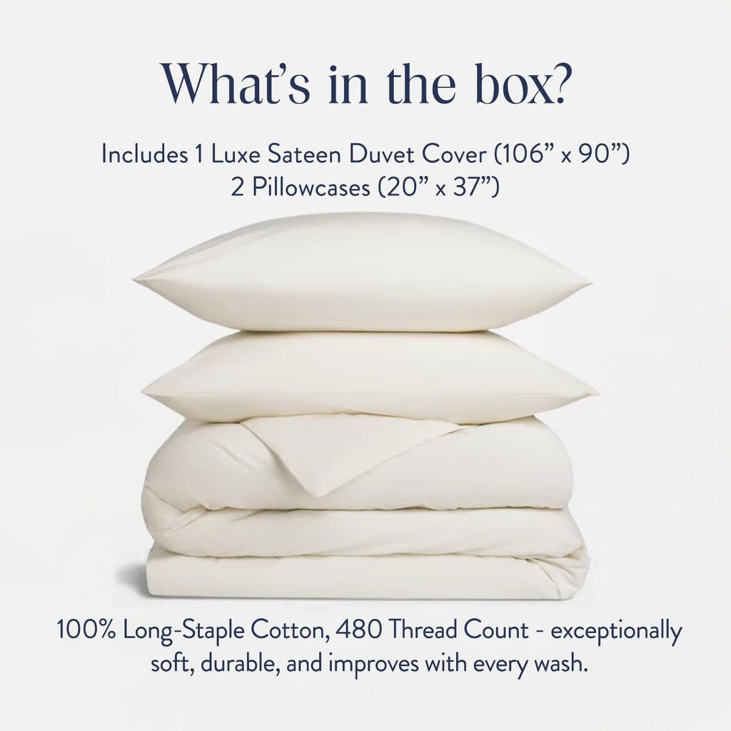 Brooklinen Luxury Sateen Duvet Cover Set - King/Cali King Size in Cream - 3 Piece Set (1 Duvet Cover, 2 Pillowcases) - 100% Cotton, 480 Thread Count