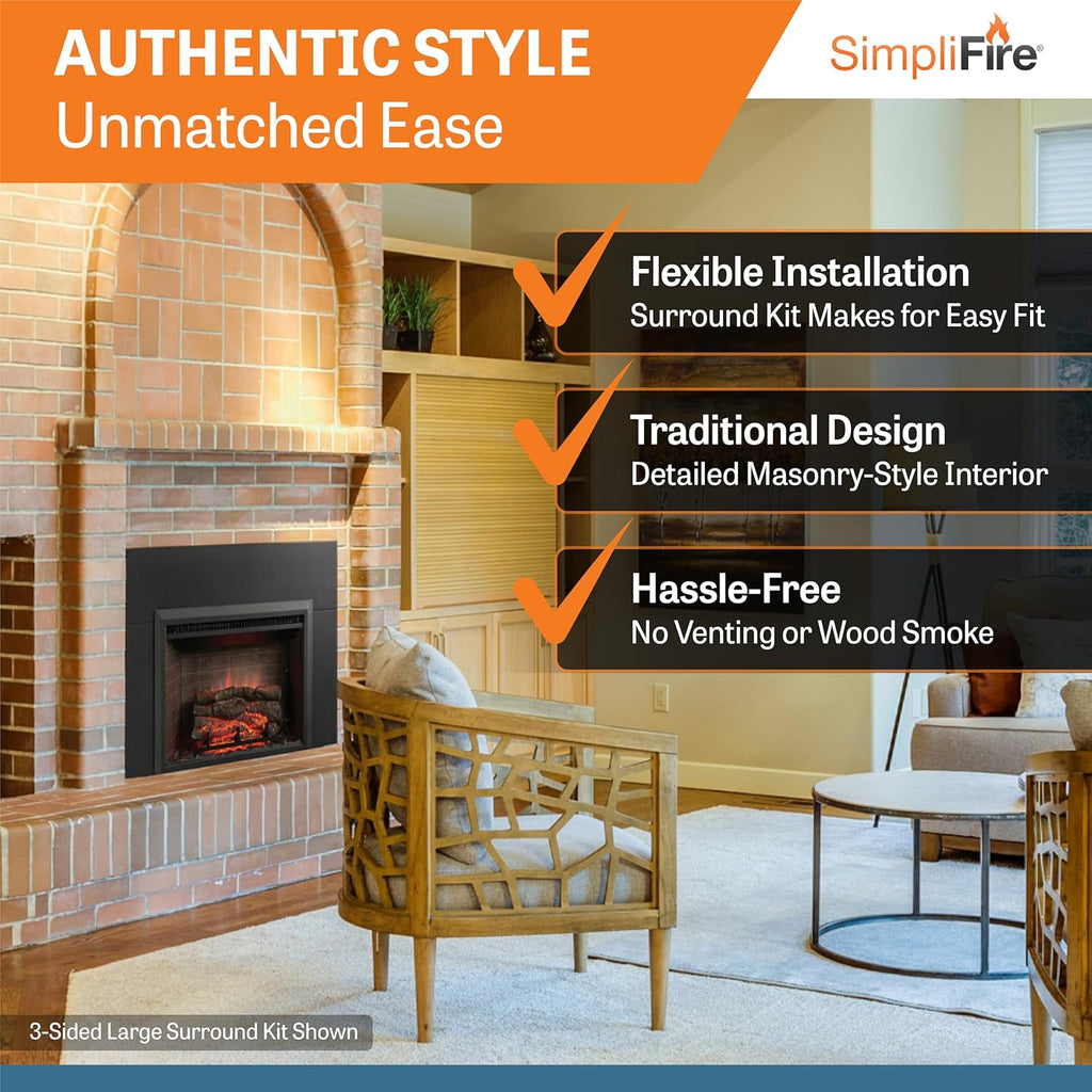 SimpliFire Electric Fireplace Insert, 32-Inch, Textured Logs, Remote Control, 1500W Heater (GI-32-ZC)
