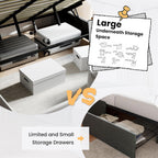 SHA CERLIN Queen Size Lift Up Storage Bed/Modern Wingback Headboard/Upholstered Platform Bed Frame/Hydraulic Storage/No Box Spring Needed/Wood Slats Support/Light Beige