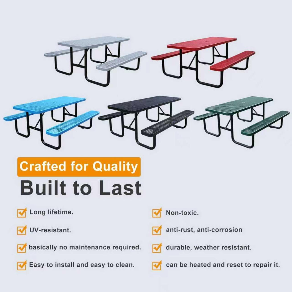 4ft Rectangular Picnic Table – Heavy-Duty Metal Mesh Outdoor Dining Table  Thermoplastic Coated Steel  Outdoor Living  Parks & Schools (Blue  4ft)