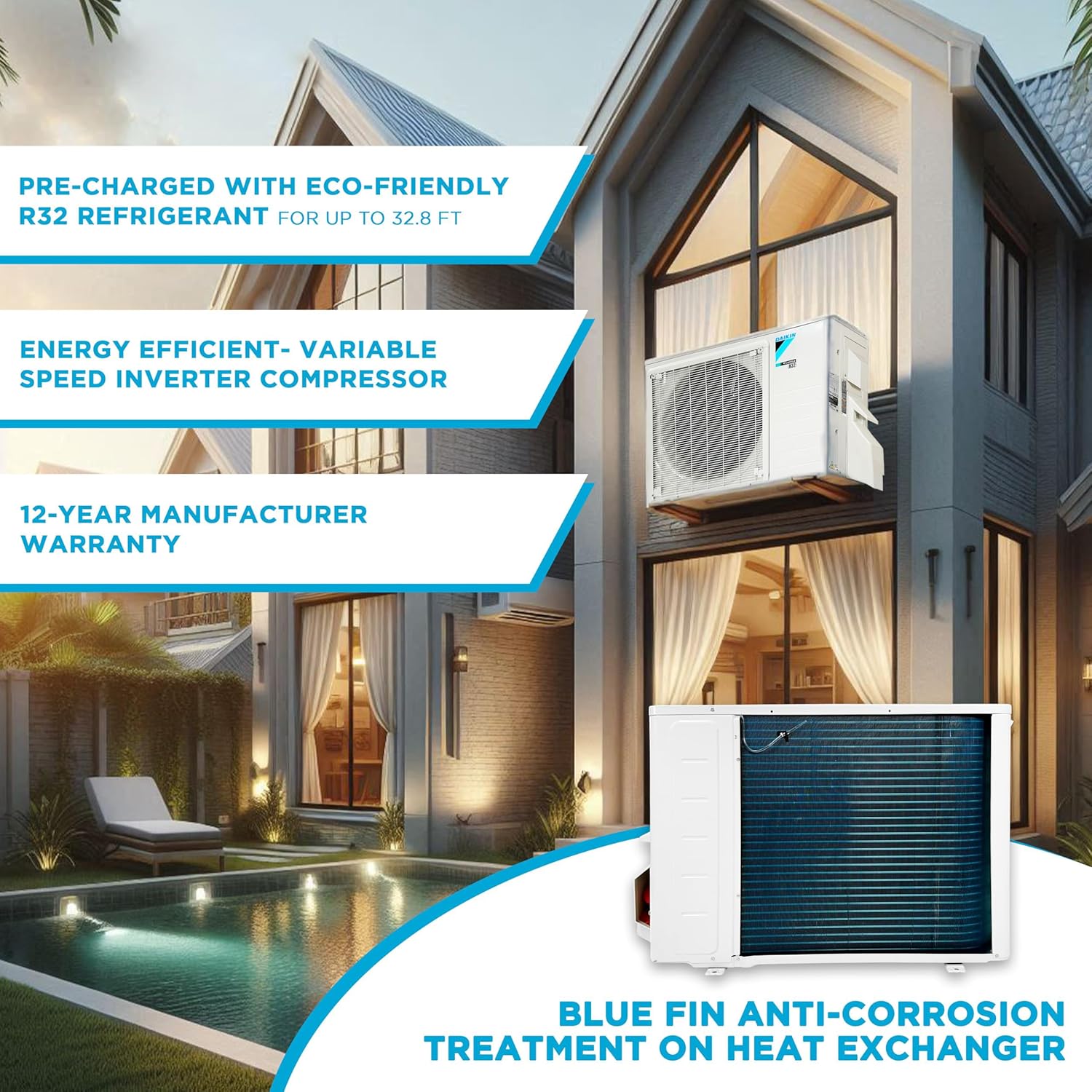 Daikin 18,000 BTU 21 SEER2 Oterra R32 Series Ductless Mini-Split Air Conditioner with Installation Kit and Wall Bracket- 230V